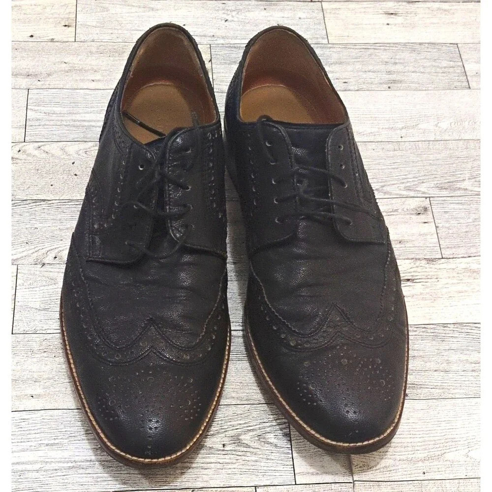 Cole Haan Men's Black Leather Wingtip Brogue Oxford Dress Shoes 9.5 M 163